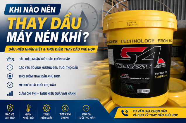 Khi nào nên thay dầu máy nén khí? Dấu hiệu nhận biết và thời điểm thay dầu phù hợp cho hệ thống máy nén khí.