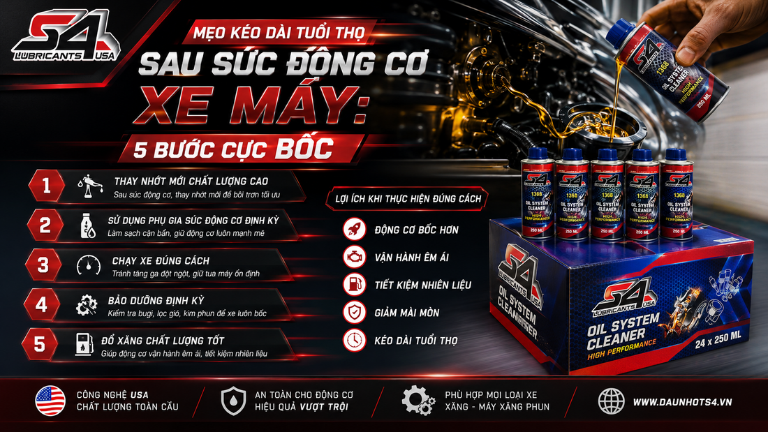 Mẹo kéo dài tuổi thọ sau súc động cơ xe máy: 5 bước cực bốc